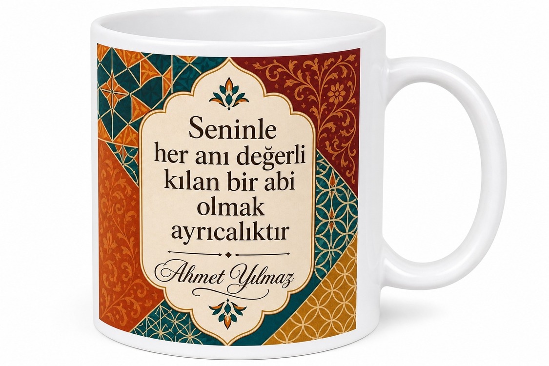 Abi İçin Karışık Desenli Baskılı Kupa Bardak Doğum Günü Hediyesi