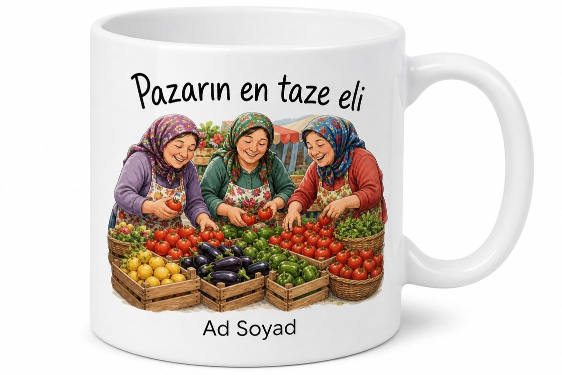 Manava Kasa Kasa Meyve Domates Seçen Teyzeler Taze Sebze Renkleri Kupa Bardak Hediye
