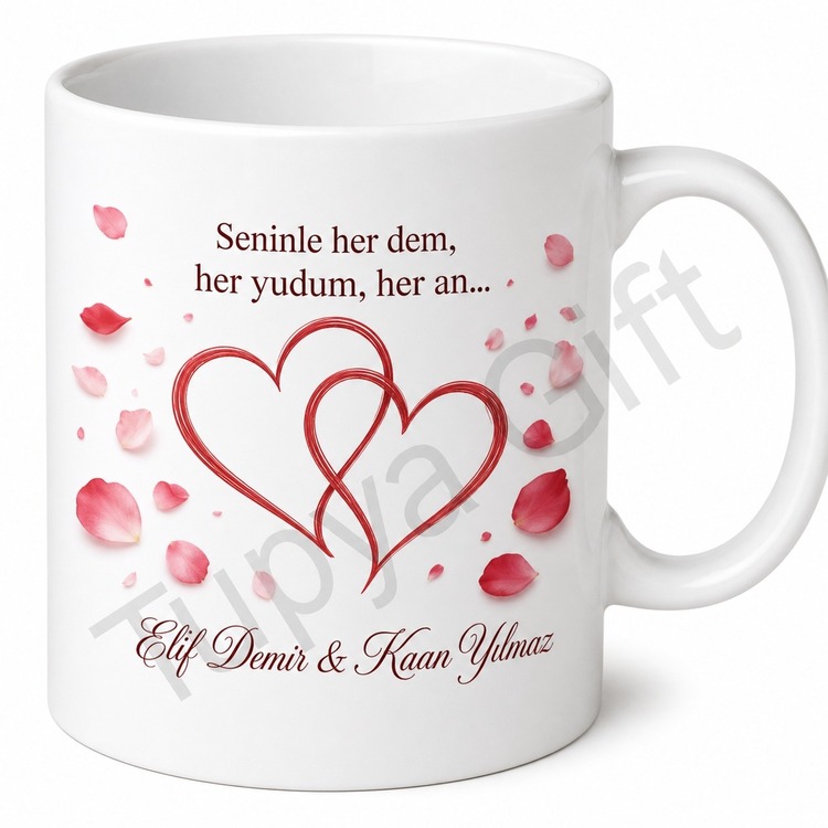 Aşk Temalı Çift Kupa Seti Kişiye Özel Baskılı Sevgili Hediye Bardak