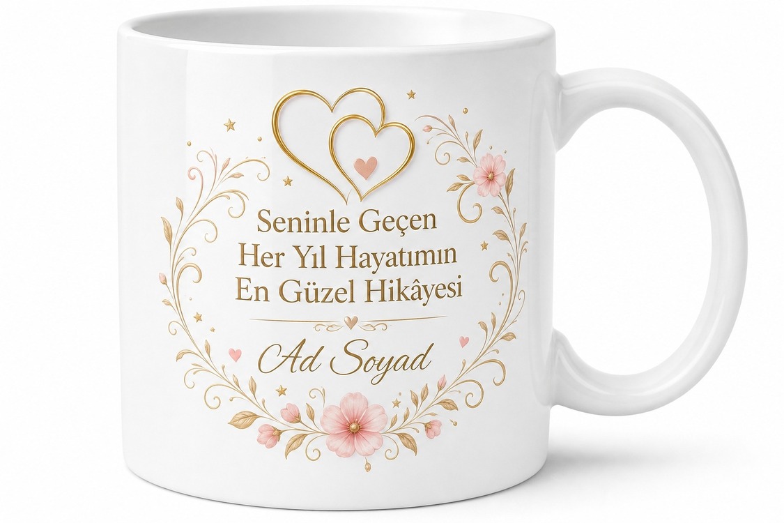 Happy Anniversary Temalı Yıl Dönümün Kutlu Olsun Kahve Kupa Bardak Hediye
