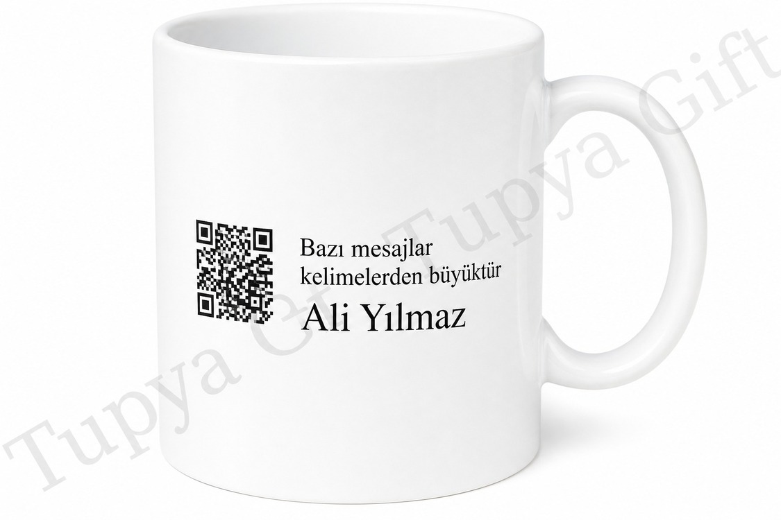 QR Kodlu (Karekodlu) Kişiye Özel Mesajlı Baskılı Kupa Bardak Hediye