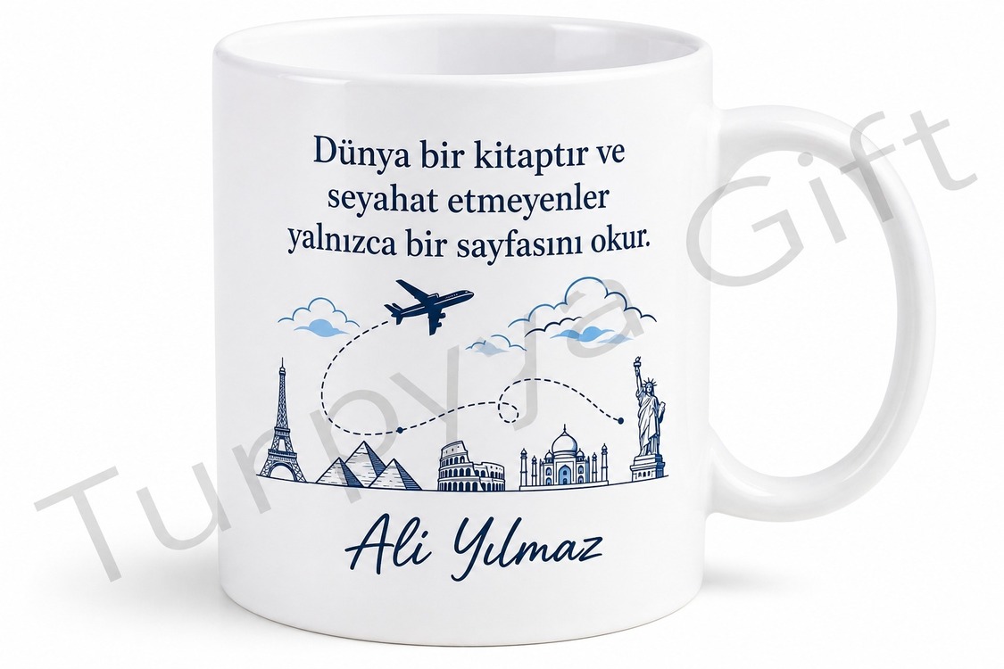 Uçak Temalı Seyahat Sever İçin Baskılı Kupa Bardak Hediye