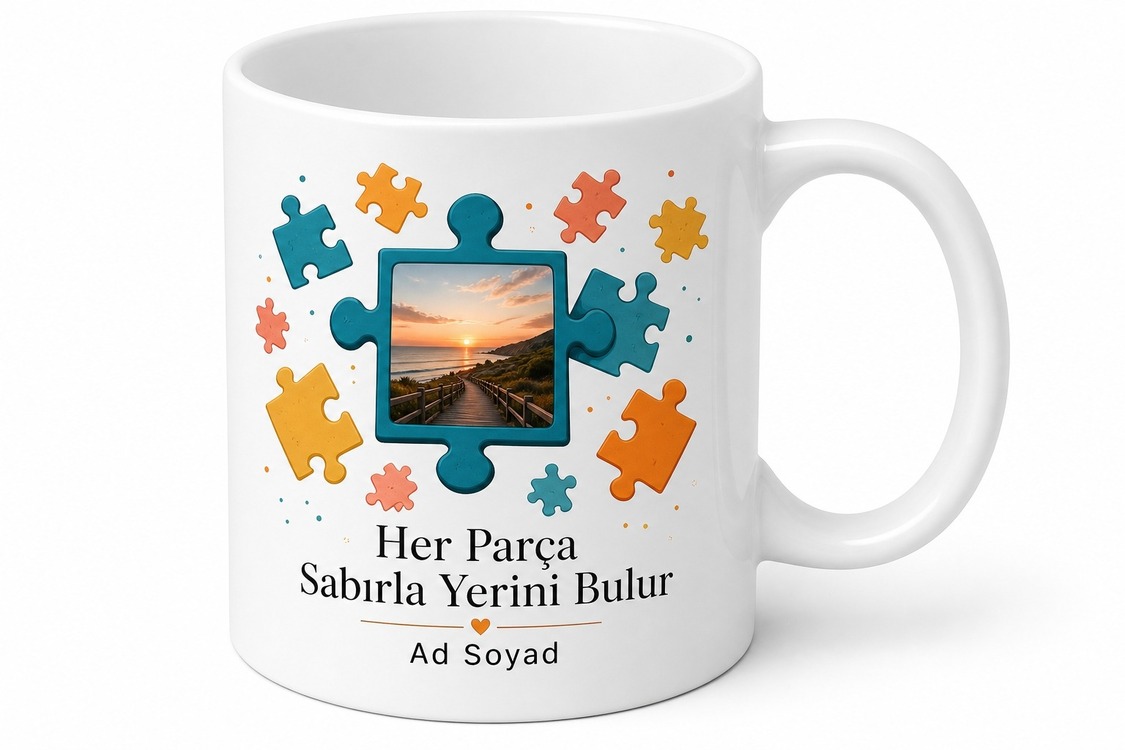 Puzzle Sever İçin Fotoğraflı ve İsimli Baskılı Kupa Bardak Hobi Hediyesi