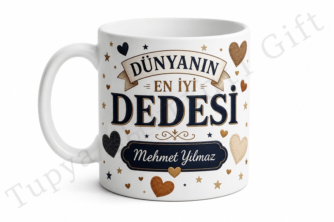 Dedeye Hediye İsimli Baskılı Kupa Bardak Özel Tasarım Dede Hediyesi