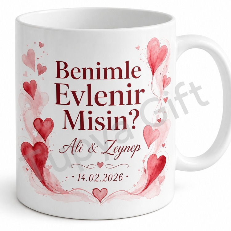 Benimle Evlenir Misin Yazılı Sürpriz Kupa Bardak Baskılı Evlilik Teklifi Hediye