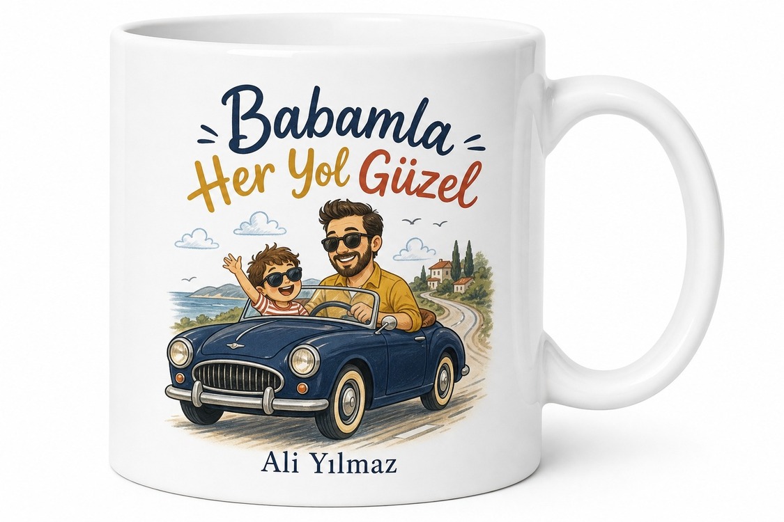 Babamla Araba Kullanıyoruz Yazılı Kupa Bardak Babalar Günü Hediye