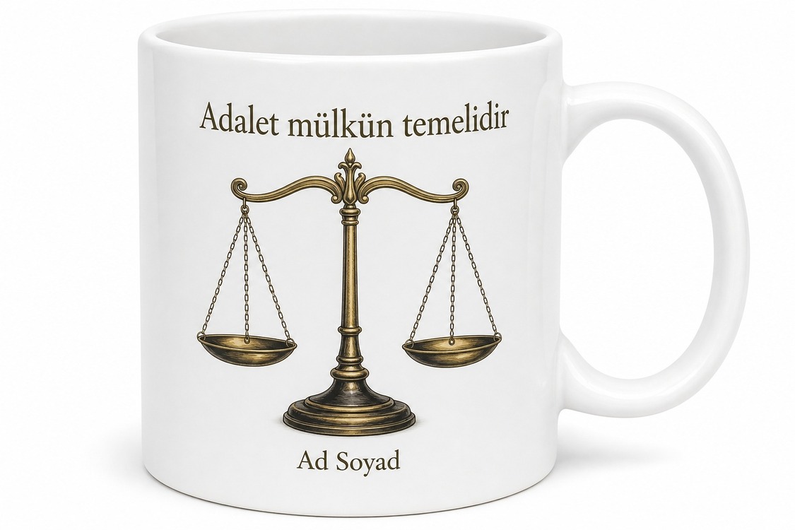 Avukatlara Özel Adalet Terazisi Baskılı Hediye Kupa Bardak Avukat Hediyesi