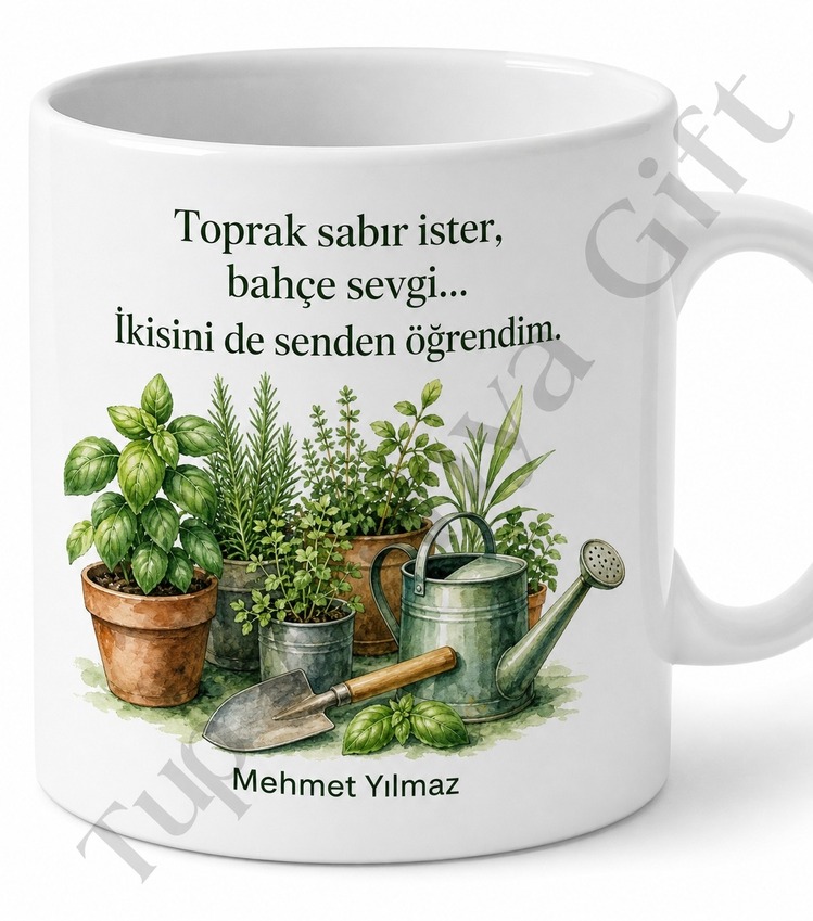 Bahçıvan Baba Yazılı Yeşillik Temalı Kupa Bardak Babalar Günü Hediye