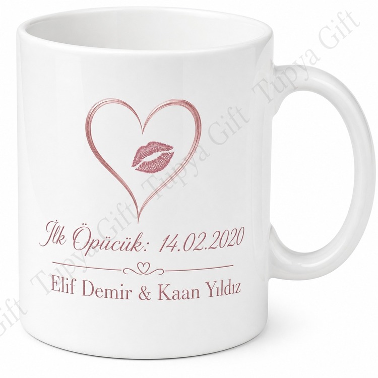 İlk Öpücük Tarihi Yazılı Çiftlere Özel Kupa Bardak Sevgiliye Hediye