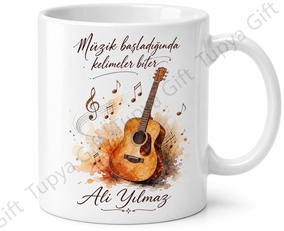 Gitarist Temalı Kişiye Özel Baskılı Kupa Bardak Müzisyen Hediye