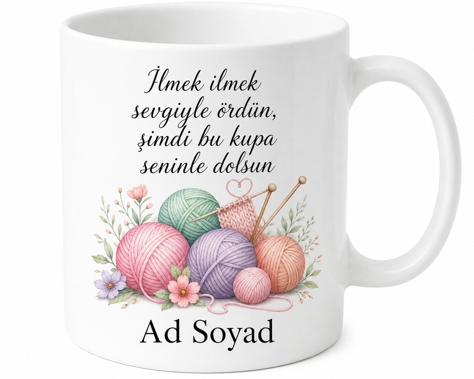 İsme Özel Örgü Şampiyonu Nine Baskılı Porselen Kupa Bardak Hediye