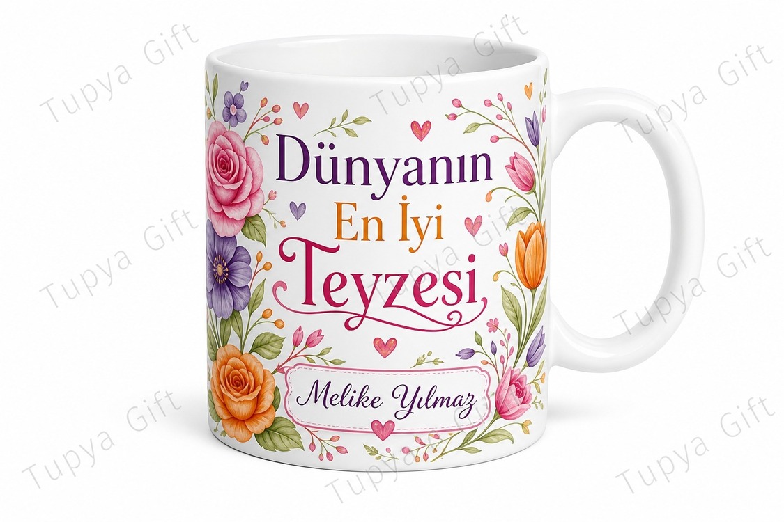 Teyzeme Hediye İsme Özel Baskılı Kupa Bardak Teyze Hediyesi Porselen Mug