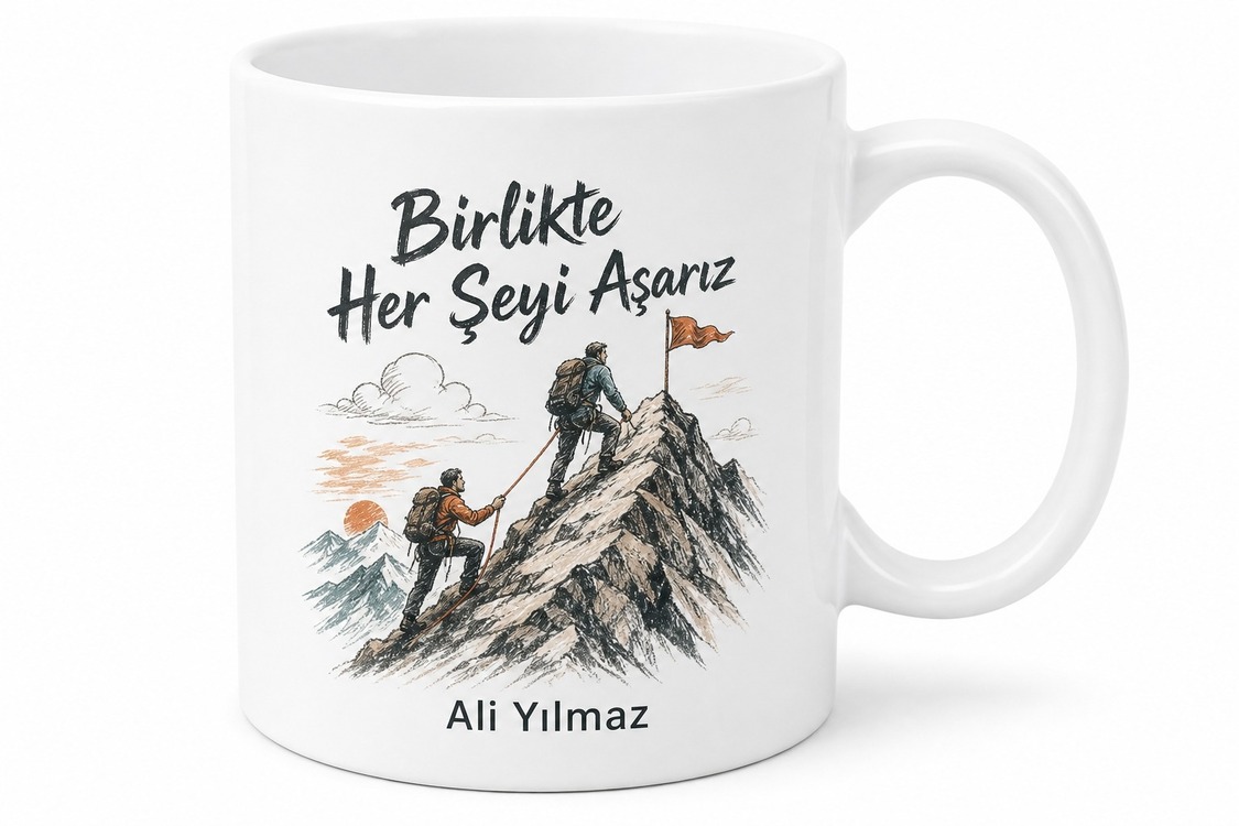 Birlikte Her Şeyi Aşarız Dağ Tırmanışı Çizimli Hedef Ortağım Kupası Hediye