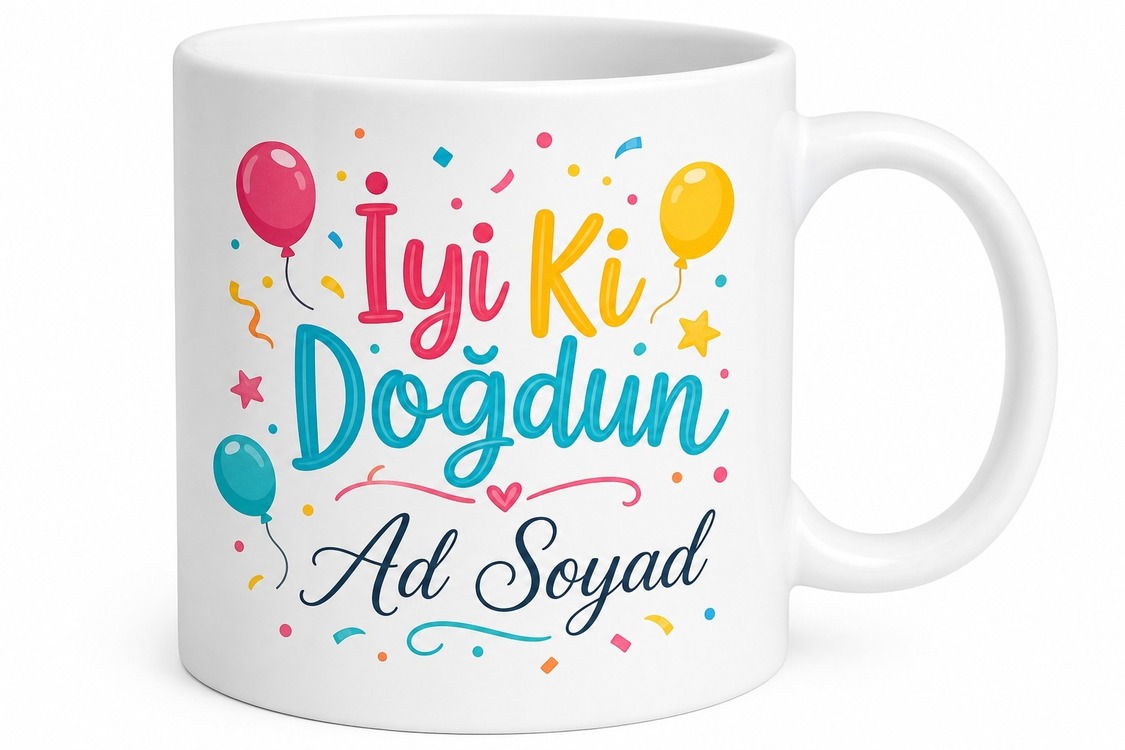 Doğum Günü Hediyesi İyi Ki Doğdun Yazılı İsimli Renkli Seramik Kupa Bardak