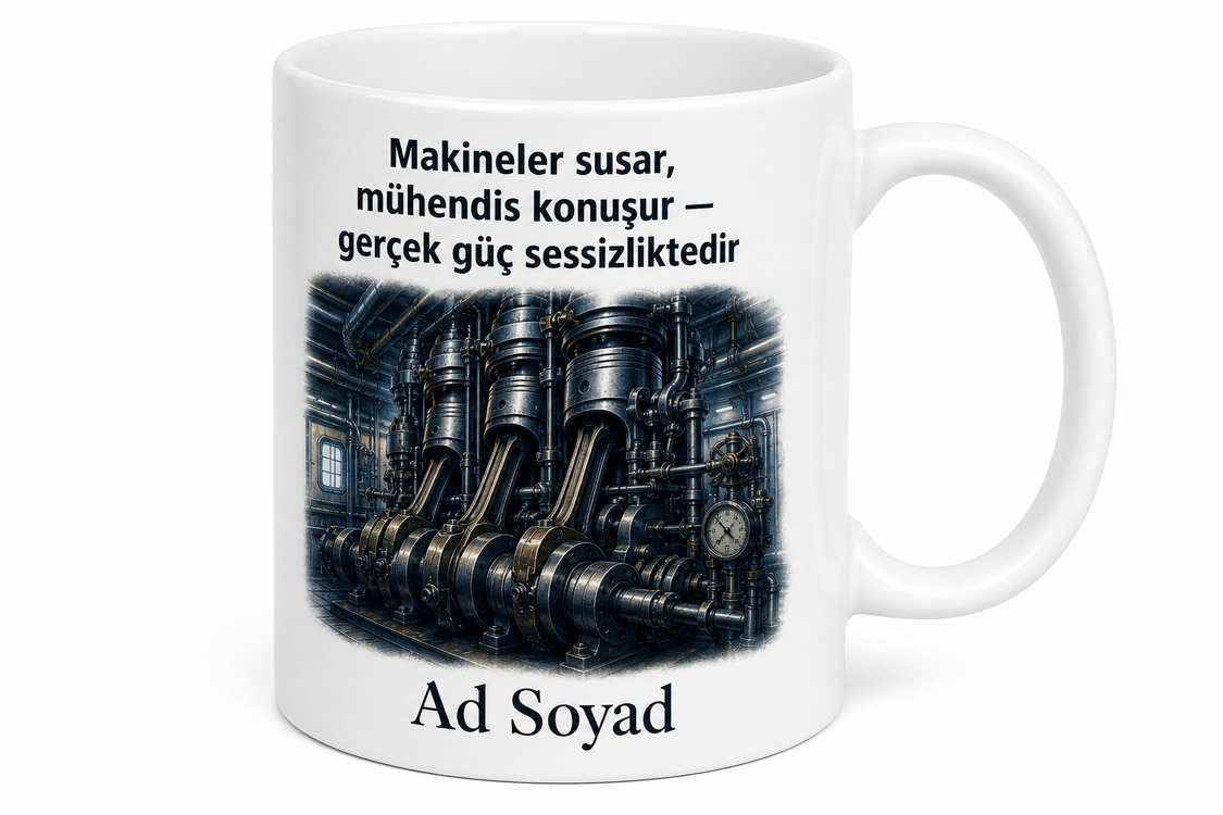 Gemi Çarkçıbaşısı Makine Mühendisi Piston Temalı Baskılı Kupa Bardak Hediye