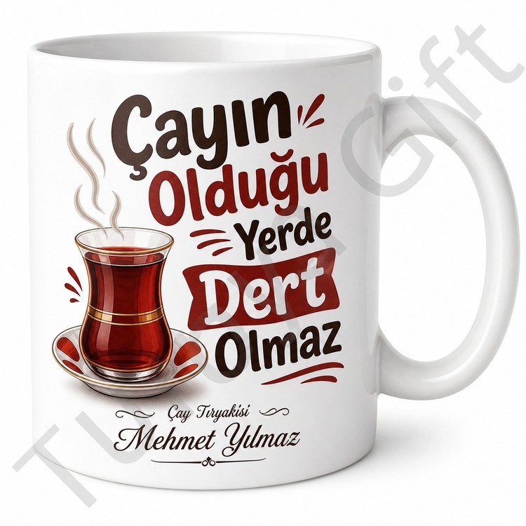 Çay Tiryakisi Yazılı Komik Baskılı Kupa Bardak Hediye Çay Severlere Özel