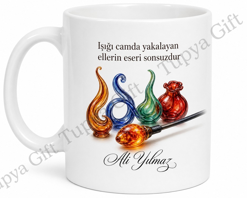 Cam Sanatçısına Hediye Baskılı Kupa Bardak Cam Sanatı Tasarım