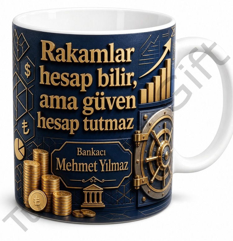 Bankacıya Hediye Kişiye Özel Baskılı Kupa Bardak Finans Temalı Özel Tasarım