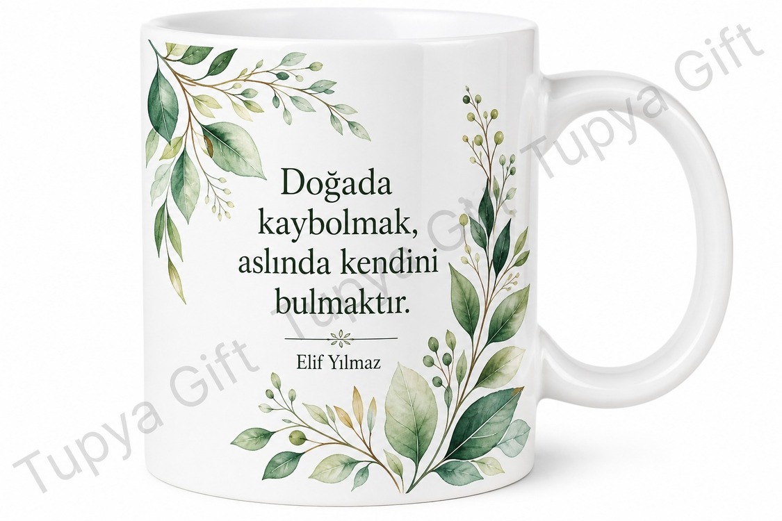 Yaprak Temalı Doğa Sever Baskılı Kupa Bardak Doğa Hediye Porselen Mug