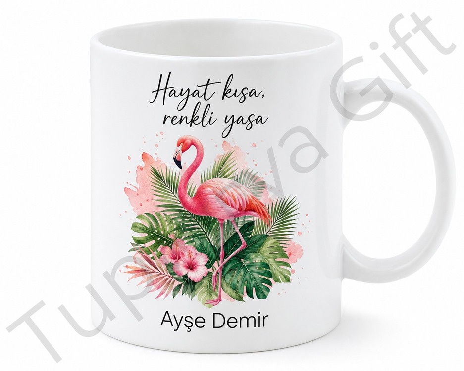 Flamingo Temalı Kişiye Özel Baskılı Kupa Bardak Hediye