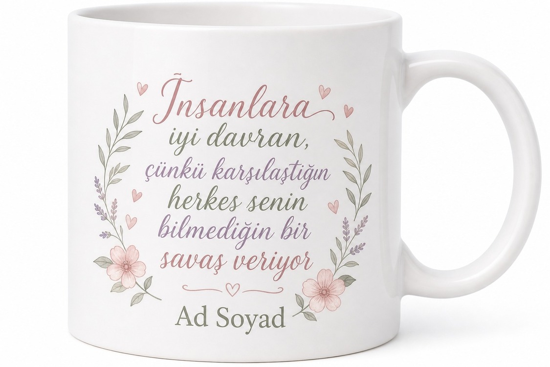 Treat People With Kindness İnsanlara İyi Davran Temalı Baskılı Porselen Kupa Bardak Hediye
