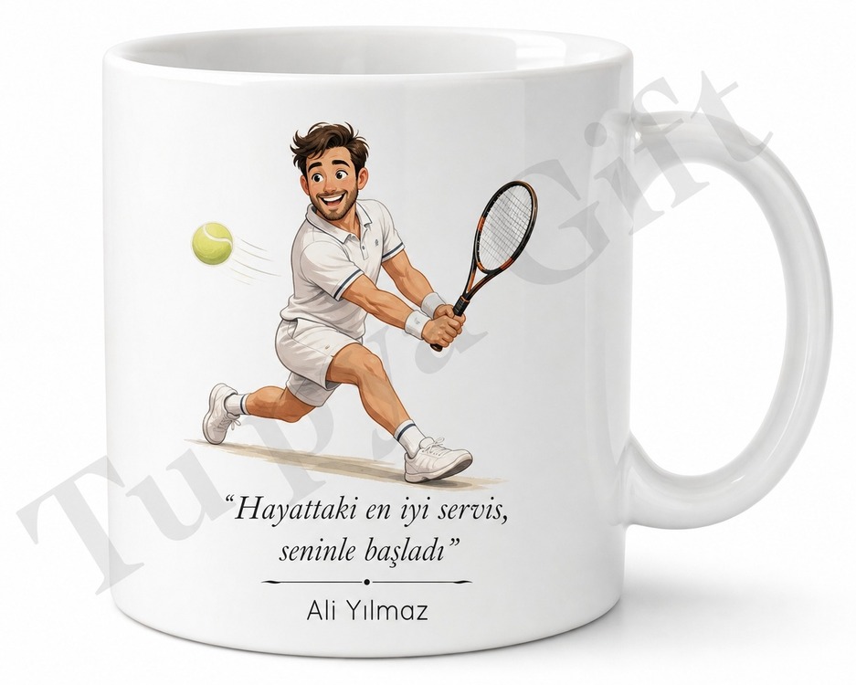 Tenis Oynayan Baba Temalı Kupa Bardak Babalar Günü Özel Hediye
