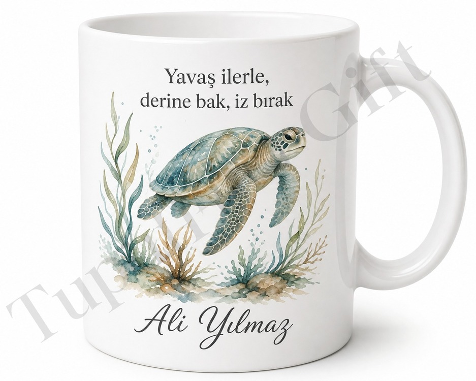 Kaplumbağa Temalı Baskılı Kupa Bardak Özel Tasarım Hediye Porselen Mug
