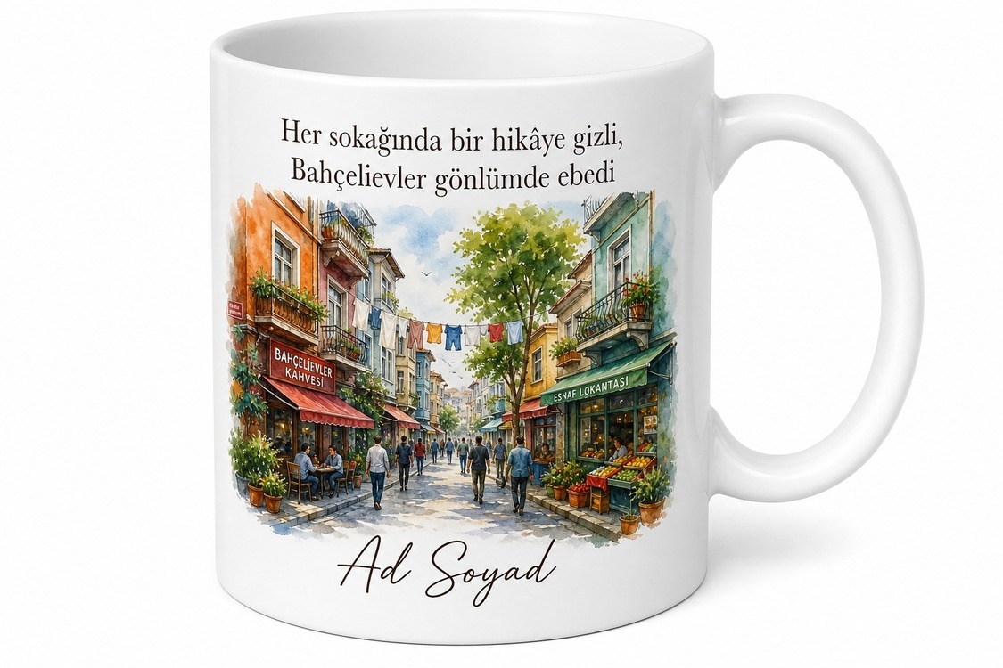 Bahçelievler Hareketli Sokakları İstanbul Hatırası Çay Kupası Hediye Bardak