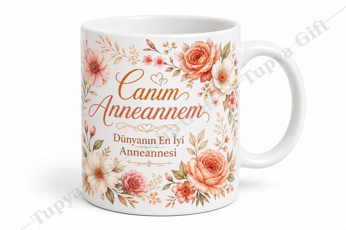 Anneanneme Hediye İsme Özel Baskılı Kupa Bardak Anneanne Hediyesi Porselen