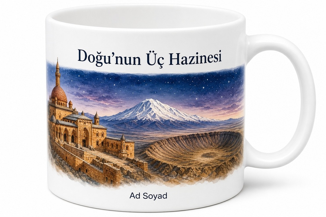 Ağrı İshak Paşa Sarayı Ağrı Dağı Zirvesi Meteor Çukuru Baskılı Porselen Kupa Bardak Hediye