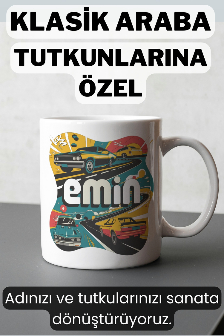 Kişiye Özel Retro Araba Tasarımlı İsimli Kupa - Klasik Araba Tutkunlarına Özel Hediye
