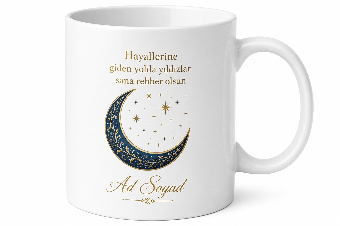 Ay ve Yıldız Temalı Kişiye Özel Baskılı Kupa Bardak Hediye