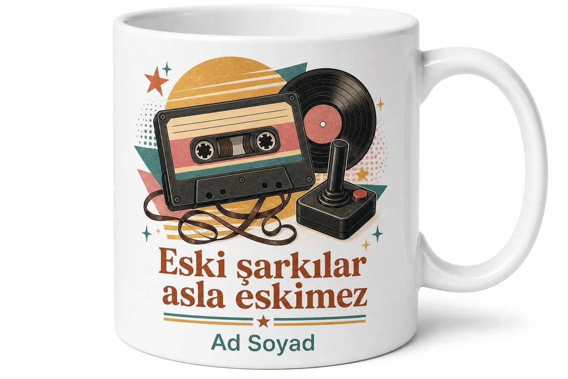 Retro Nostalji Kupa Kasetçalar Atari Salonu Eski Şarkılar Özel Tasarım Hediye Bardak