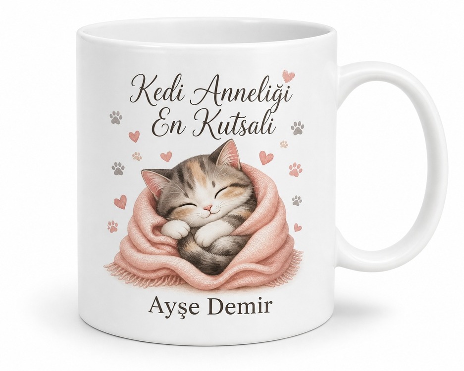 Kedi Anneliği En Kutsalı Evcil Hayvan Sevgisi Özel Tasarım Porselen Kupa Hediye