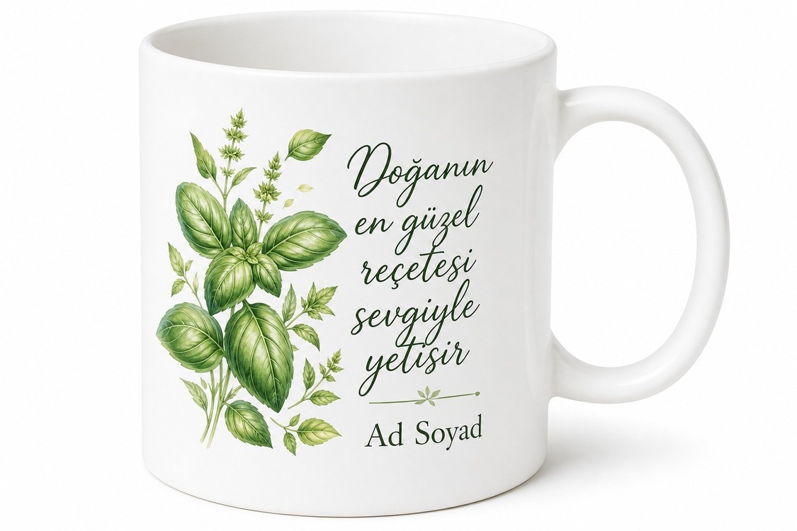Fesleğen Temalı Baskılı Kupa Bardak Doğa Severlere Özel Tasarım Hediye