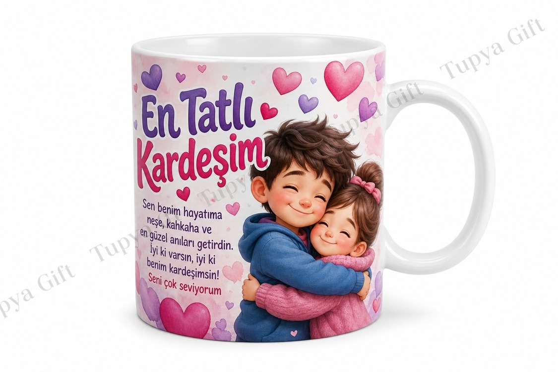 Küçük Kardeşe Hediye Kişiye Özel Baskılı Kupa Bardak Kardeş Hediyesi