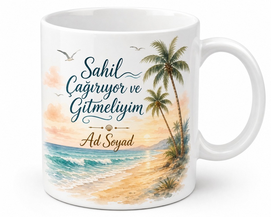 Sahil Çağırıyor Gitmeliyim Yazılı Kupa Bardak Hediye