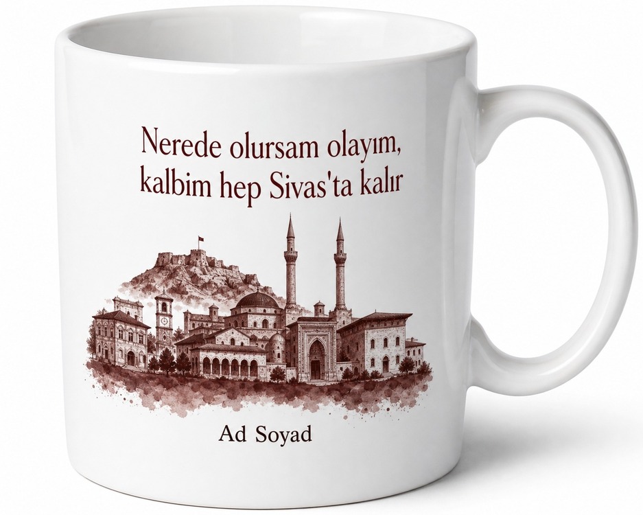 Sivas Memleket Özlemi Yazılı Kupa Bardak Özel Tasarım Hediye
