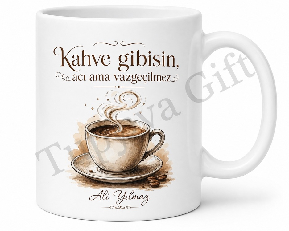 Kahve Aşkı Temalı Kişiye Özel Baskılı Kupa Bardak Hediye