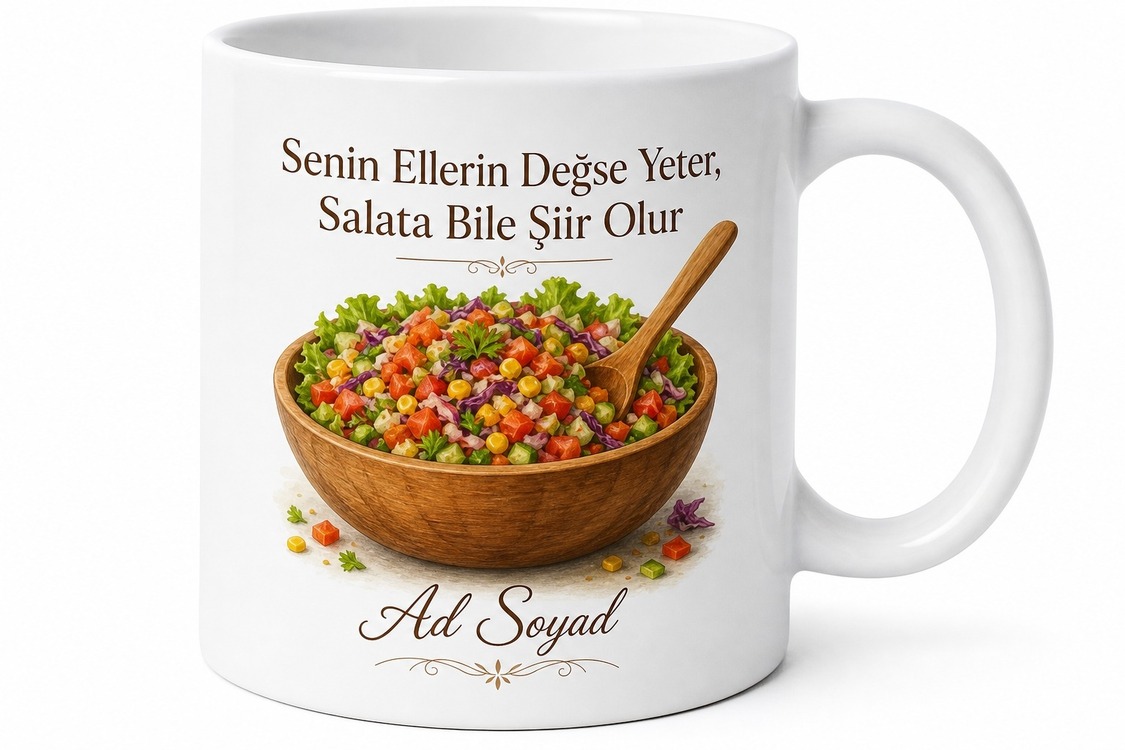 Kaşık Salata Yapan Annelere İnce Doğranmış Sulu Salata Kupa Bardak Hediye