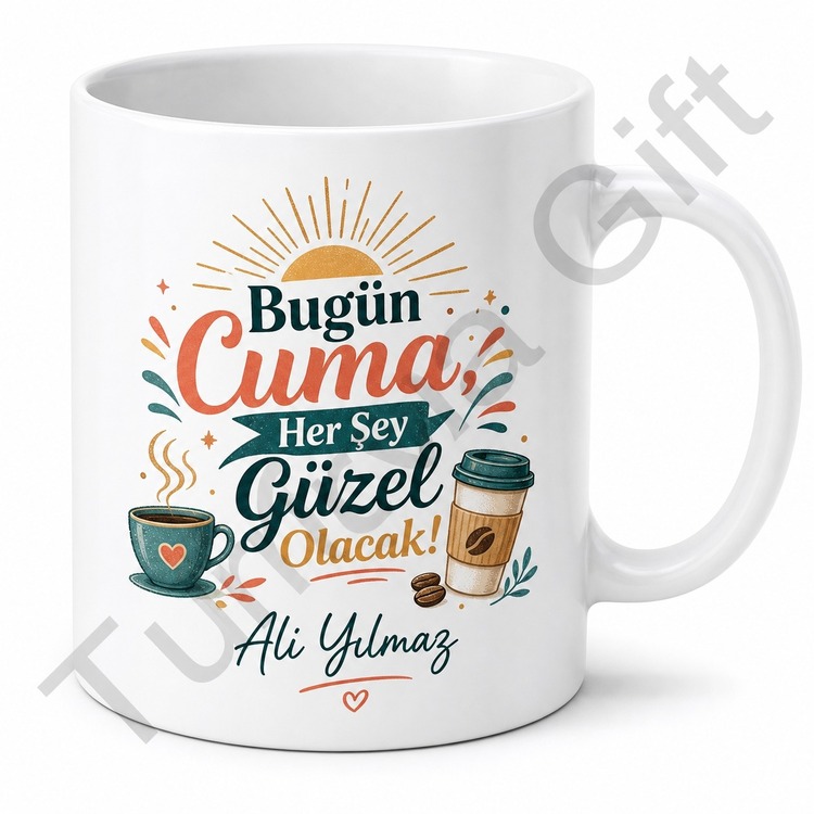 Cuma Günü Yazılı Motivasyon Baskılı Kupa Bardak Hediye