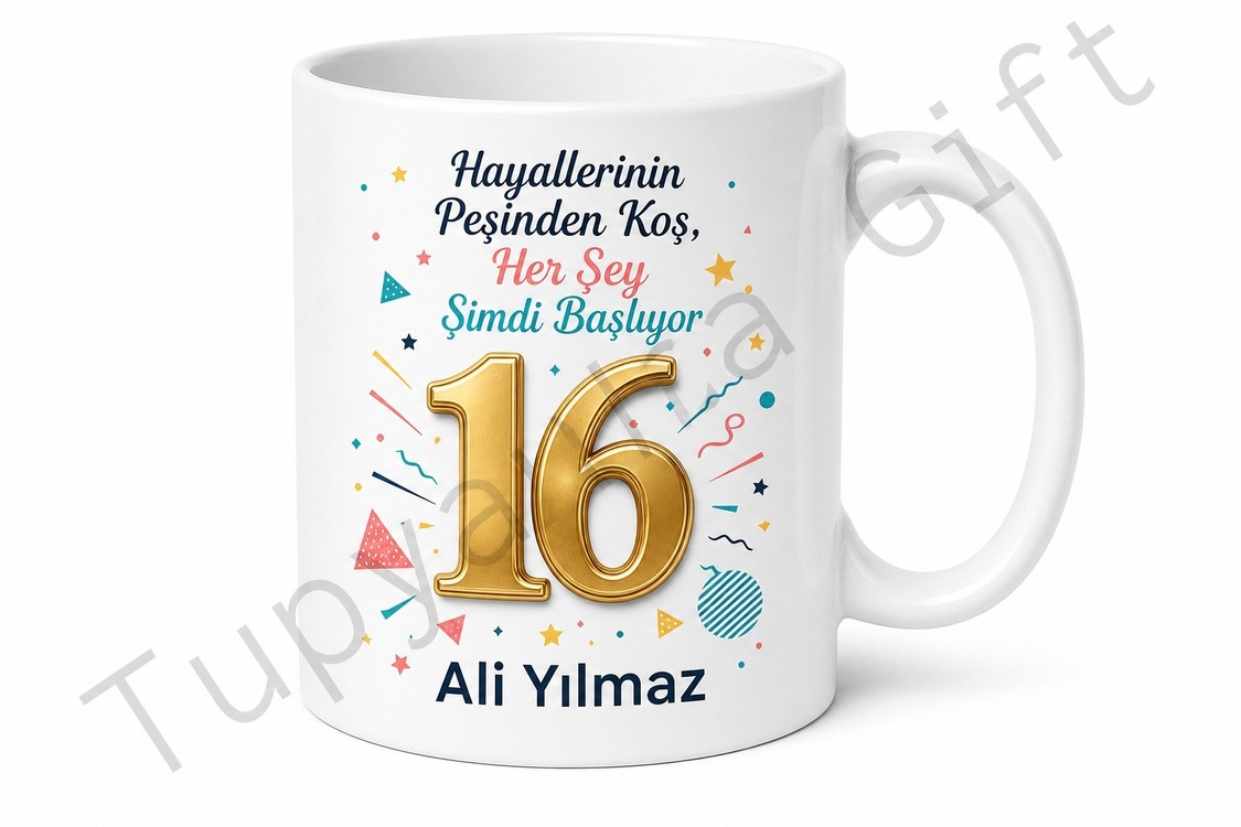 Özel Yaş Baskılı 16 Yaş Doğum Günü Hediyesi Gençlik Kupası Bardak