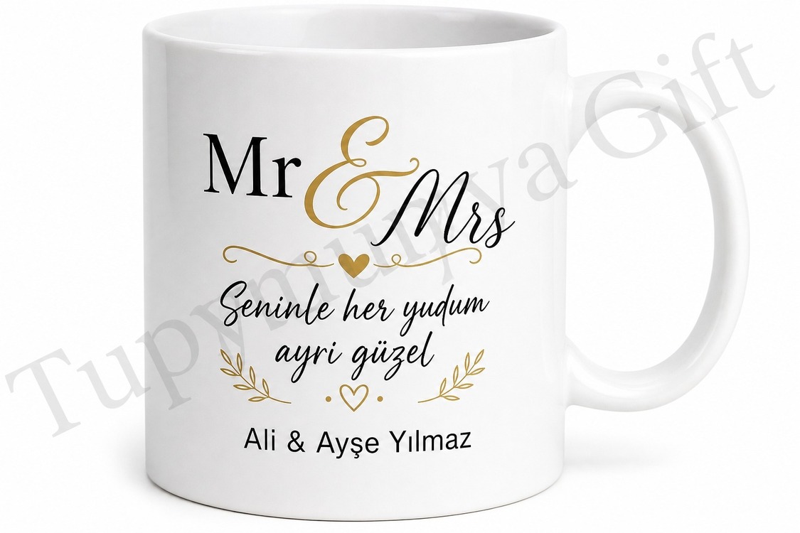Mr ve Mrs Yazılı Kupa Bardak Sevgiliye Hediye Özel Tasarım Baskılı Kupa