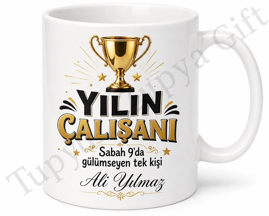 Yılın Çalışanı Yazılı Komik Baskılı Kupa Bardak Ofis Hediye Esprili Mug