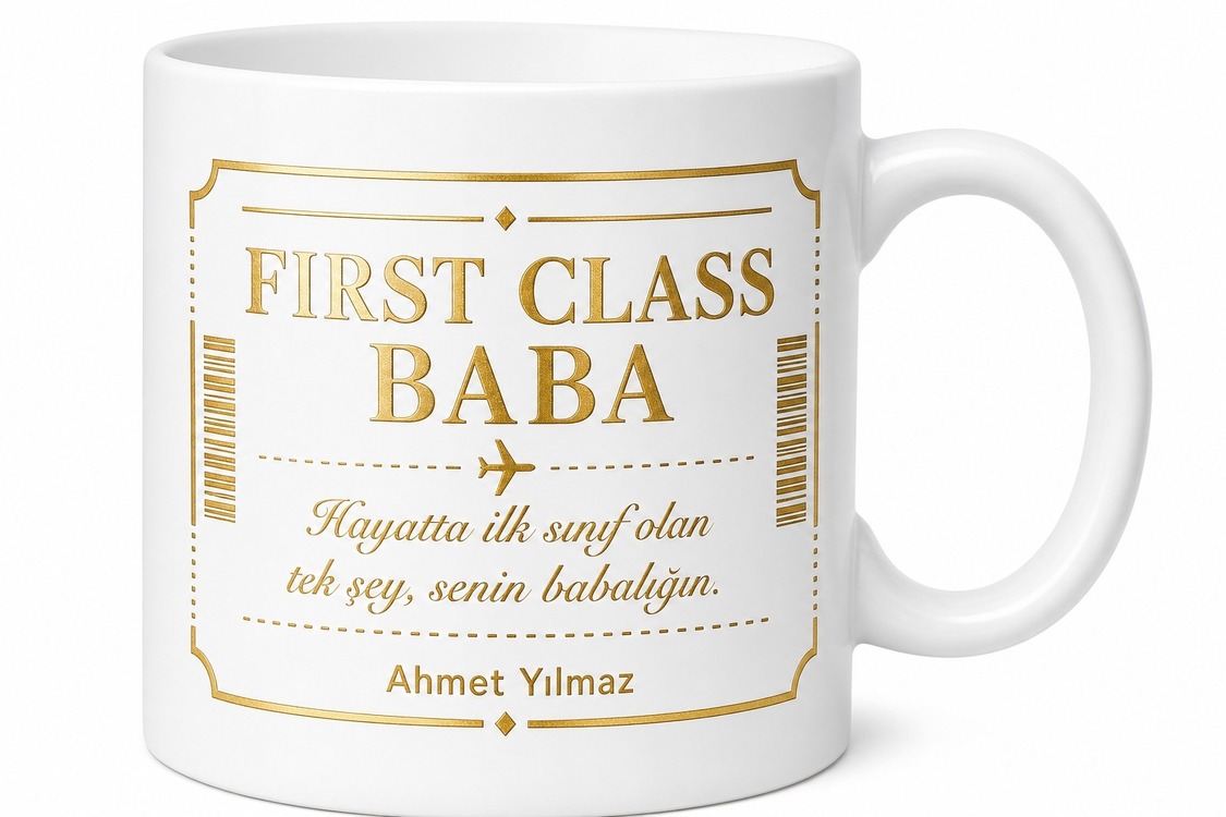 First Class Baba Yazılı Kupa Bardak Babalar Günü Özel Hediye