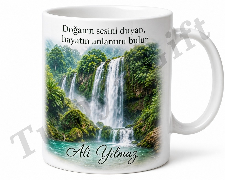 Şelale Temalı Doğa Sever Baskılı Kupa Bardak Doğa Hediye Porselen Mug