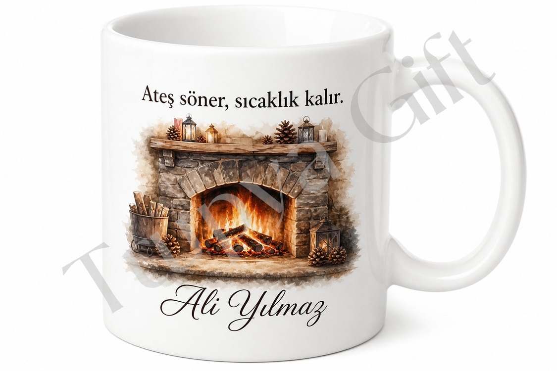 Şömine Temalı Kış Akşamı Baskılı Kupa Bardak Hediye Porselen Mug