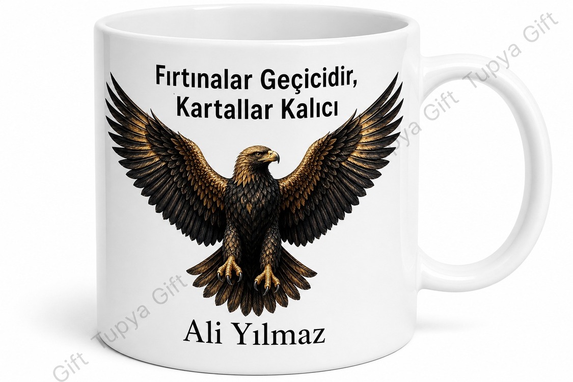 Kartal Temalı Baskılı Kupa Bardak Özel Tasarım Hediye Porselen Mug