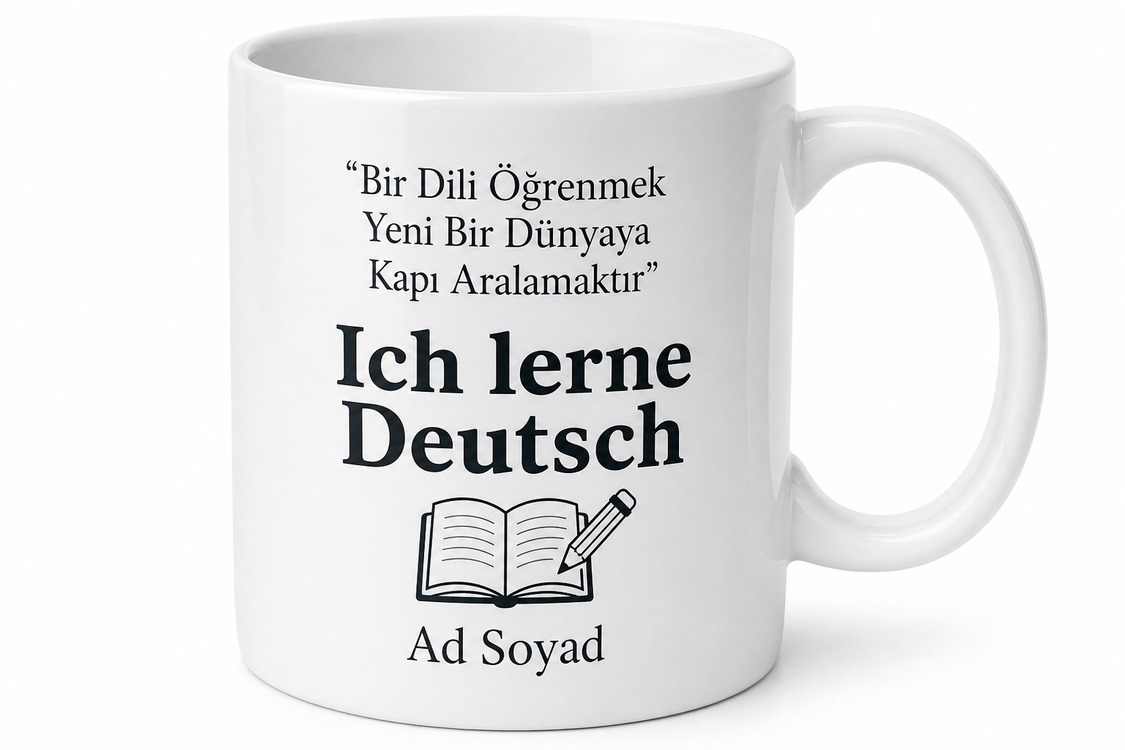 Almanca Öğreniyorum Yazılı Baskılı Kupa Bardak Dil Eğitimi Hediye