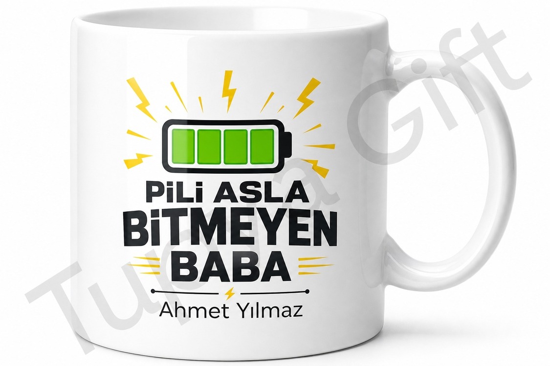 Pil Dolu Baba Yazılı Enerji Temalı Kupa Bardak Babalar Günü Hediye